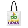 thumbnail image 1 of JSDART Sac Fourre-Tout en Toile Masque et Lumières de Fête Mardi Gras Plumes Durable Réutilisable pour Courses, 1 of 1