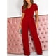 thumbnail image 5 of Mameluco, Mujeres Monos Cuello En V Cintura Alta Pierna Ancha Con Cinturón Para El Verano ANGGREK L rojo, 5 of 7