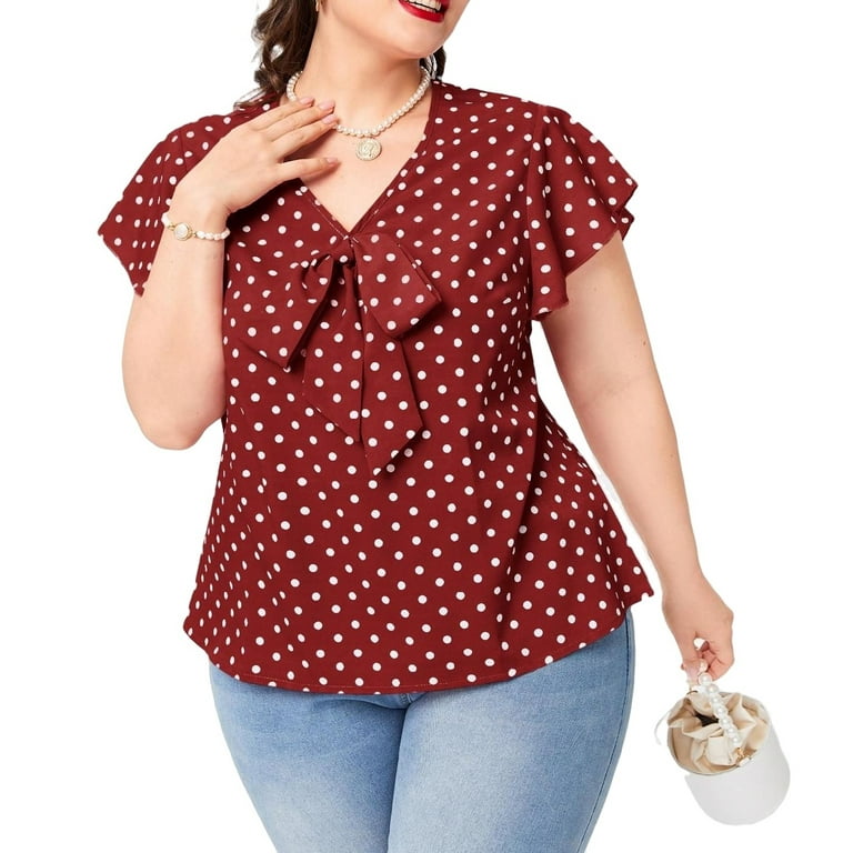 H.I.P. Polka Dot Blouse - Women's Shirts/Blouses in Red