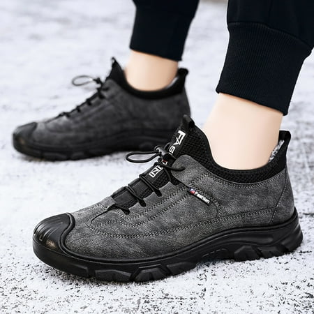 

TALKVE Fashion Autumn And Winter Men Snow Boots Flat Non Slip Plush Warm And Comfortable Elastic Lace Up Solid Color