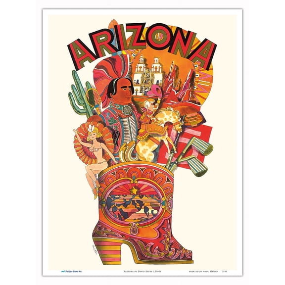 Arizona - The Grand Canyon State - Vintage Travel Poster by David Klein c.1960s - Master Art Print (Unframed) 9in x 12in