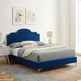 thumbnail image 2 of Platform Bed Frame, Rivet Nailhead, King, Blue Navy, Velvet, Mid Century Bedroom, Modern Contemporary Boutique HB35446, 2 of 12