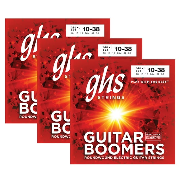 GHS GBLXL Guitar Boomers Electric Guitar Strings - .010-.038 Light/Extra Light, 3 Sets of GBLXL