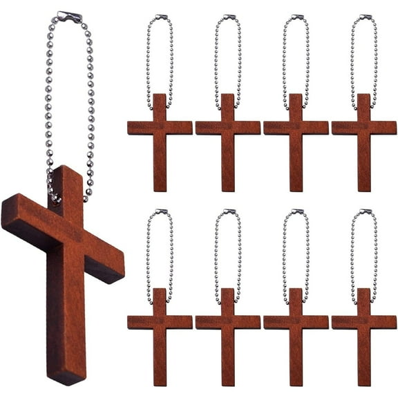 50pcs Brown Wood Cross Charms Wooden Religious Cross Pendants with 50pcs Silver Metal Ball Bead Chains for DIY Necklace Bracelet Crafts Jewelry Making Accessories