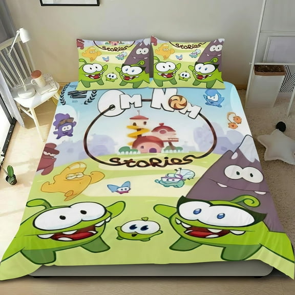 Om Nom Stories Themed Bed Sheet Set Three Piece Set 53x79 In ches Comfortable And Skin Friendly Unique Design Creating A Star Studded Night Home Decor Gifts For Family Friends fans