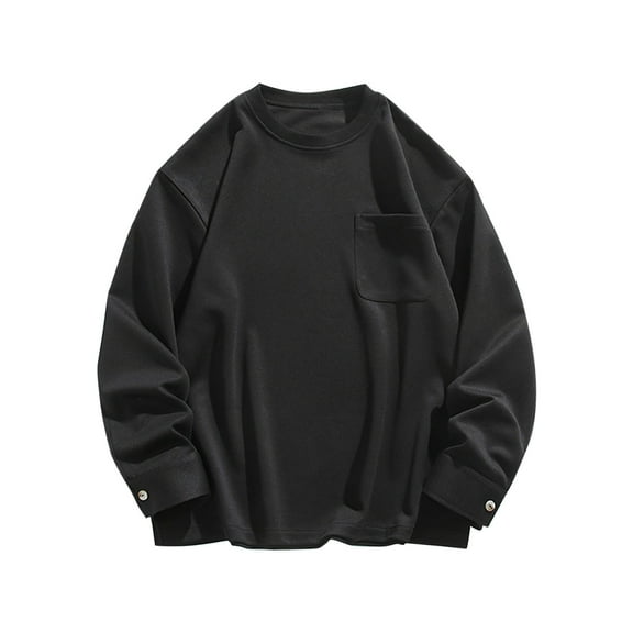 CHGBMOK Men's T Shirts Solid Color Casual Sports Round Neck Pullover Button Pocket Sweater Long Sleeve Round-Neck Blouses Sizes M-5XL