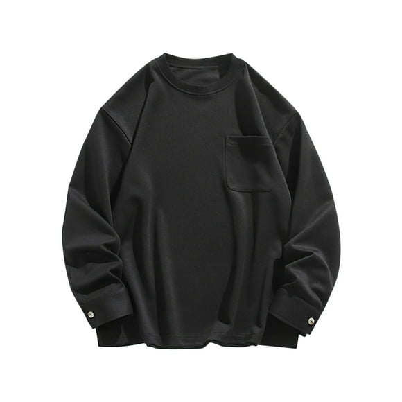 cfhntfmh Men's Casual Oversized Cotton Shirts Big and Tall Long Sleeve Lightweight T Shirts Spring Summer Loose Pullover(Black,Medium)