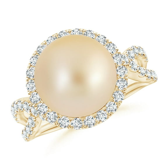 ANGARA Golden South Sea Cultured Pearl and Diamond Halo Ring in 14K Yellow Gold for Women | June Birthstone, Birthday, Anniversary, Jewelry Gift for Women | Pearl Ring