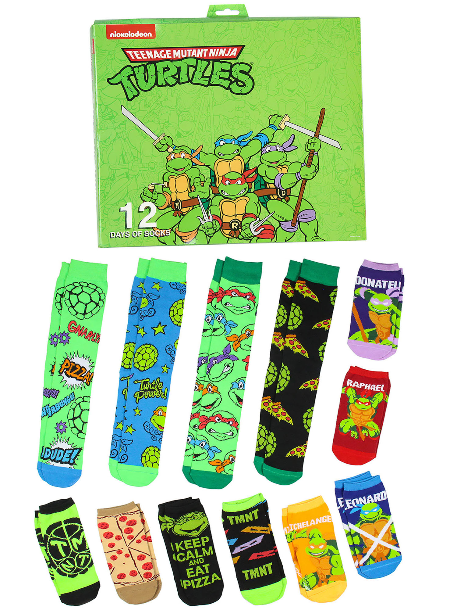 Teenage Mutant Ninja Turtles 12 Days of Socks Ankle and Crew Character Socks 12 Pair Designs Box Set
