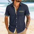 thumbnail image 2 of Camisas de Verano Casuales de los Hombres Impresas Camisa de Manga Corta Parchada para Hombres, Contraste Cuello Botón Arriba con Bolsillo de Pecho, 2 of 8