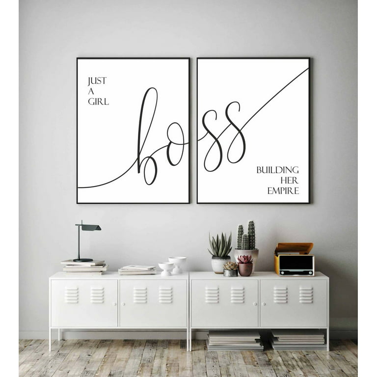 Set of 2 Canvas Prints Just A Girl Boss Building Her Empire Poster Wall Art  Painting For Boss Lady Office Decor Gift for New Office Unframed