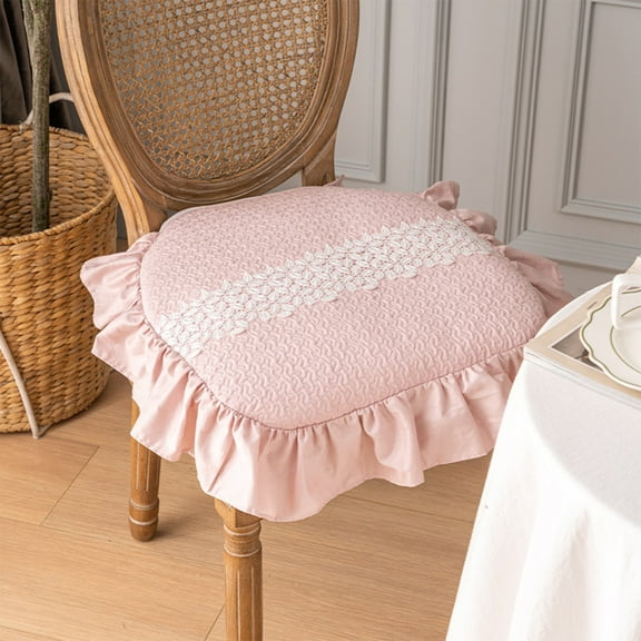 EazyTech Cotton Seat Cushion Not Slip Soft Chair Pad with Ruffled Trim 16"X16" Home Decor Square Chair Cushions for Kitchen and Dining Chair Pink