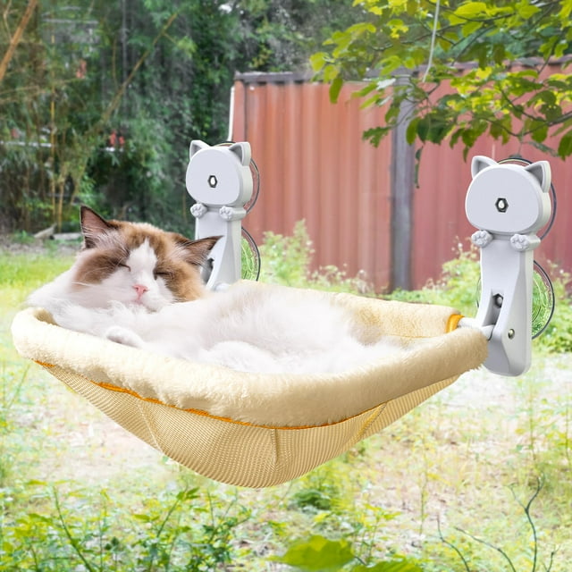 Percha para ventana con forma de gato JUNSPOW, inalámbrica, plegable y estable, color crema