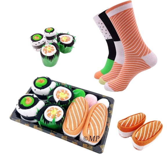 Sushi Socks 3 Pairs Fun Novelty Socks for Men and Women, Sushi Lovers, Birthday, Gift for Christmas