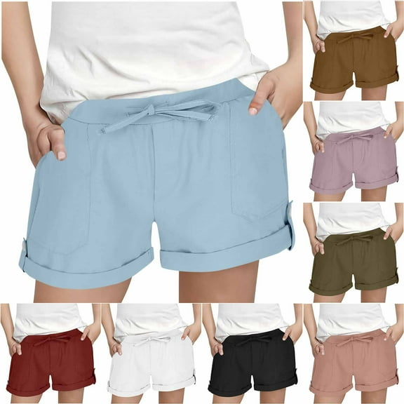 Mwjwdo Girls Summer Shorts Casual Kids Comfy Elastic Waist Athletic Running Roll-Up Shorts with Pockets for 3-13 Years Pink 120