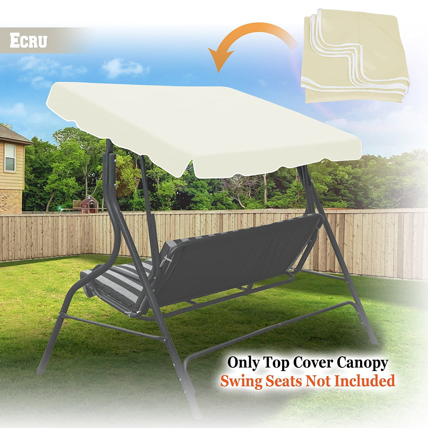 Sunrise Umbrella 73" x 52" Ecru Outdoor Patio Swing Canopy Replacement Cover, UV Resistant