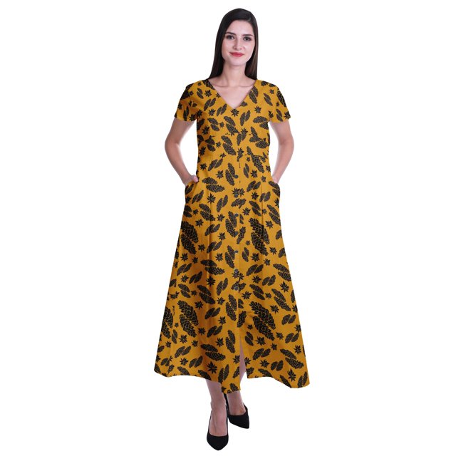 Moomaya Robe Longue Maxi pour Femmes à Manches Courtes, Robe Formelle/décontractée avec Poches P-TTG