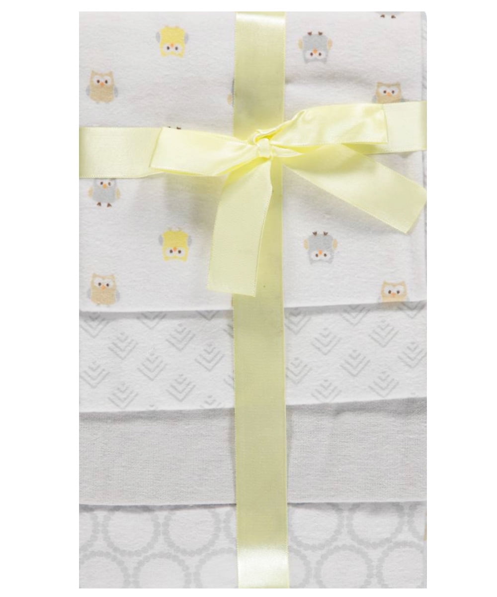 Luvable Friends Unisex Baby Cotton Poly Flannel Receiving Blankets, Owl 4-Pack, One Size