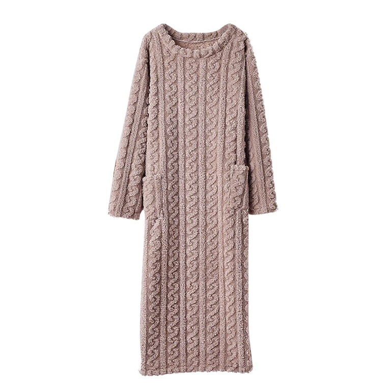 Kilaqueen Cable Knitted Long Robes for Women Casual Crew Neck Housecoat  Winter Warm Pajamas Bathrobe Dressing Gown Soft Pullover Sleepwear -  Walmart.com