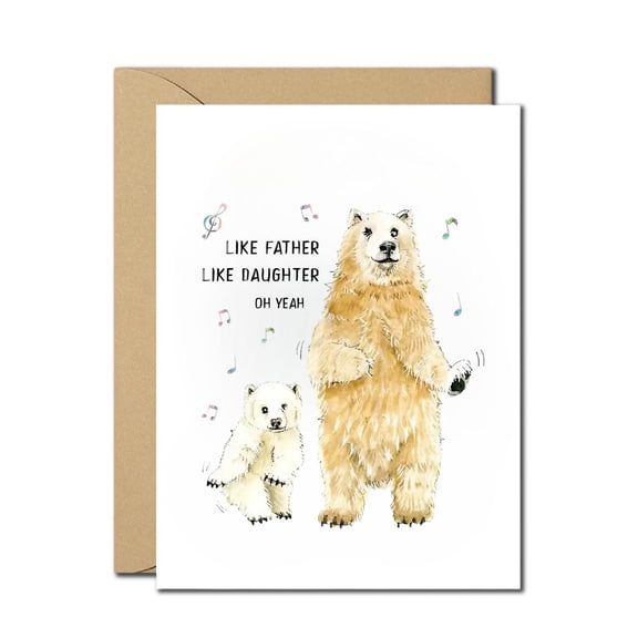 Funny Father-Daughter Bear Greeting Card - Whimsical Design for Any Occasion, Includes Envelope