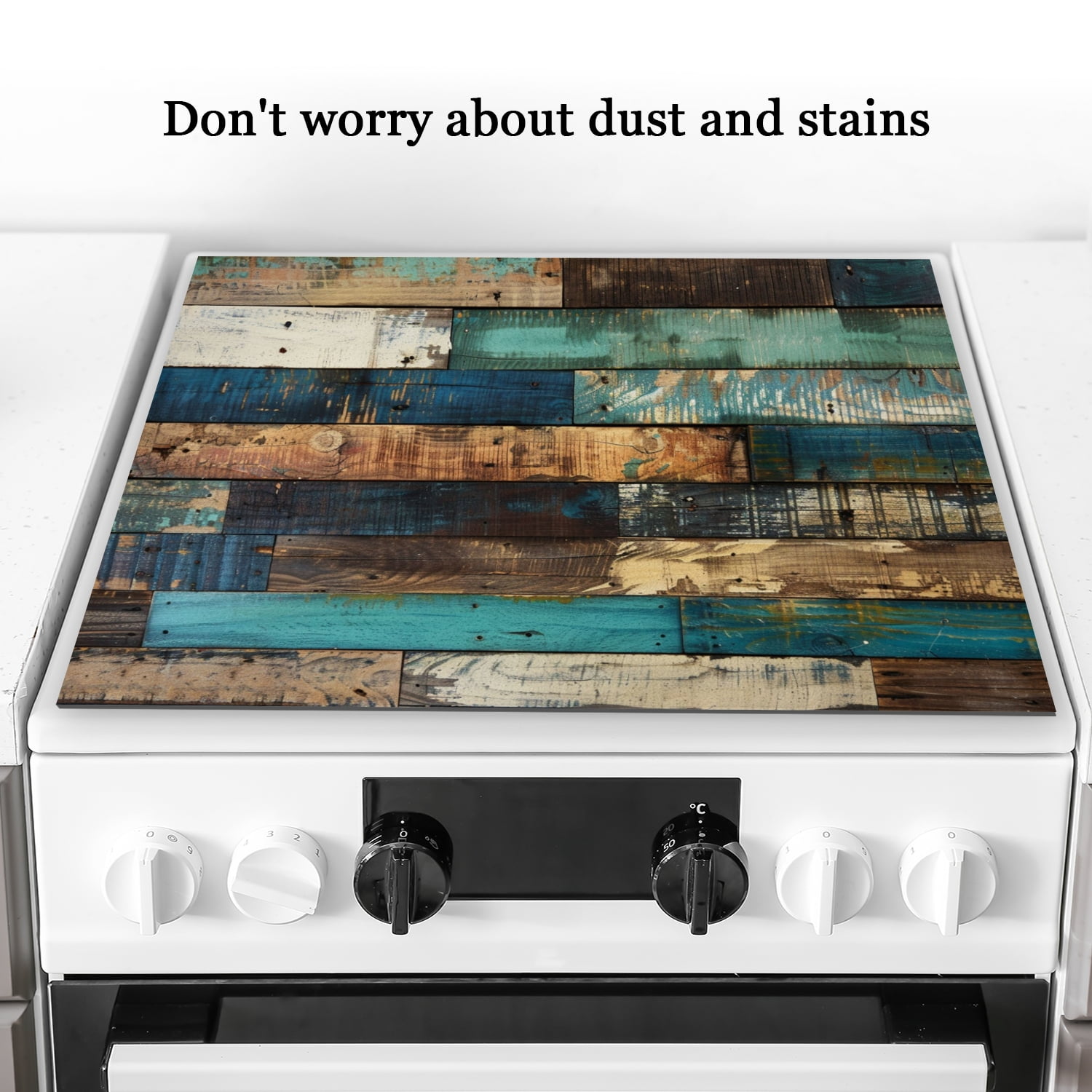 Diatomite Stove Top Covers, Distressed Rustic Wooden Planks Print Scratch-Resistant Glass Stove Protector, Square Foldable Durable Kitchen Decor Mat for Kitchen RV (28×20 Inch)
