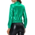 thumbnail image 3 of INSPIRE CHIC Women's Holographic Shiny Party Long Sleeve Lightweight Zipper Metallic Jacket S Green, 3 of 6