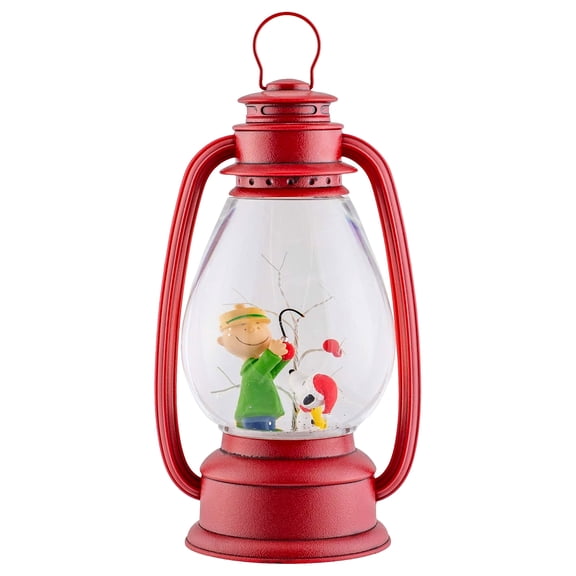 LED Snoopy and Friends Crimson Red 11 x 6 Resin Holiday Snow Globe Swirl Dome