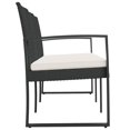 thumbnail image 2 of vidaXL 3-Seater Garden Bench with Cushions Black PP Rattan, 2 of 5