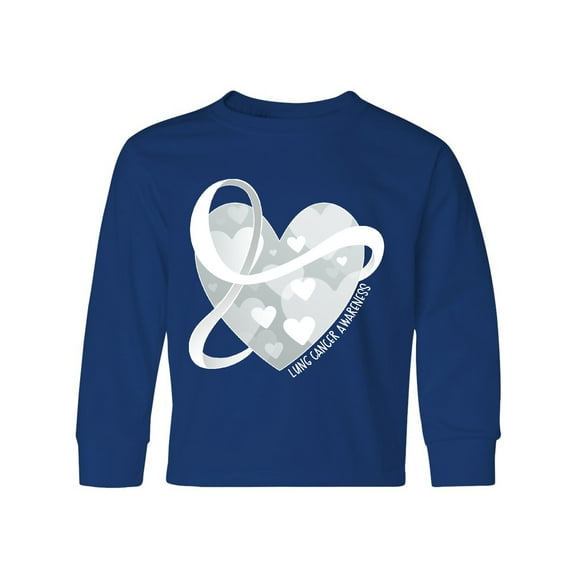 Inktastic Lung Cancer Awareness White Ribbon Around Heart Long Sleeve Youth T-Shirt