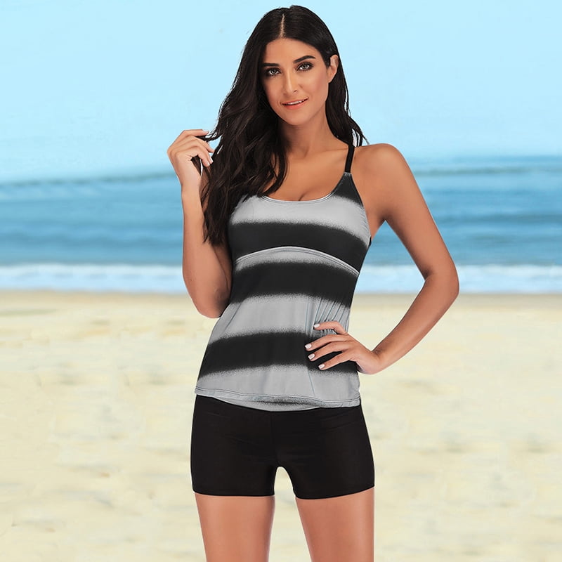 Anself - Women Two Piece Swimsuit Tankini Set Stripes Color Block ...