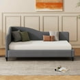 thumbnail image 2 of Twin Size L-Shaped Linen Daybed with Wood Slats Support, Single Daybed with Sturdy Solid Wooden Legs, Upholstered Linen Fabric Sofa Bed Frame for Living Room Bedroom Apartment, Gray, 2 of 7
