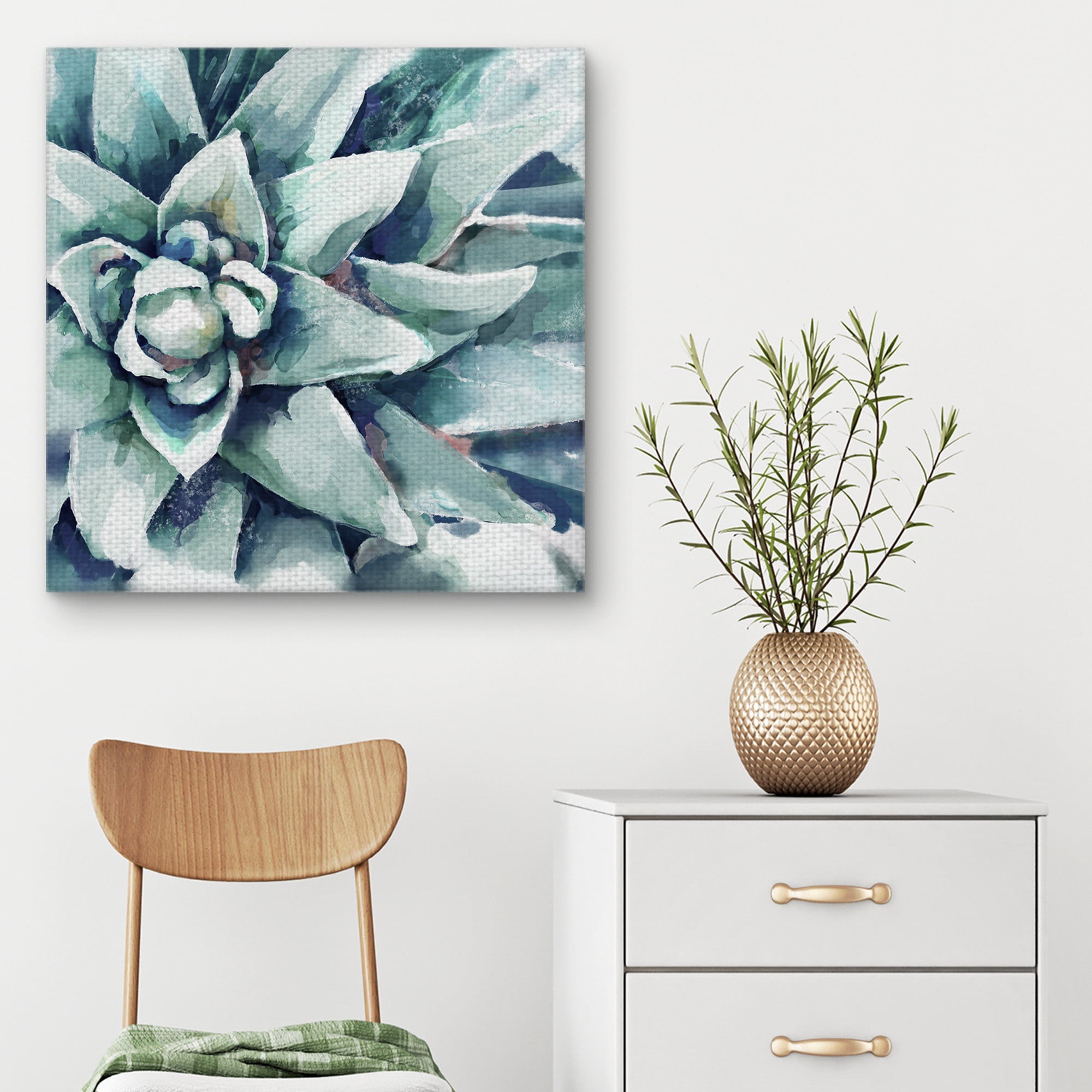 Fine Art Canvas Watercolor Succulent Bloom Square Blue by Studio Arts Canvas Art Print