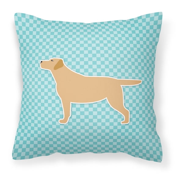 Carolines Treasures BB3697PW1414 Yellow Labrador Retriever Checkerboard Blue Fabric Decorative Pillow