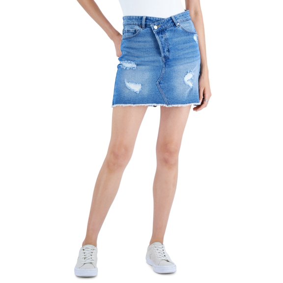 Juniors' Crossover-Waist Denim Skirt Samson Was 0