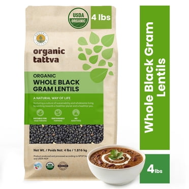 Organic Tattva Whole Black Gram Lentils 4LB, Dry Black Urad Dal, Vegan, Kosher, No Additives, Gluten Free, USDA Certified