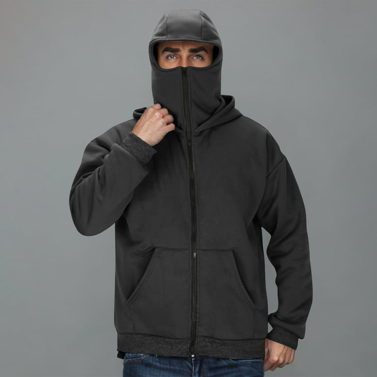 Lovskoo Hoodie with Mask for Men Fleece Full-Zip Hoodie Sweatshirt
