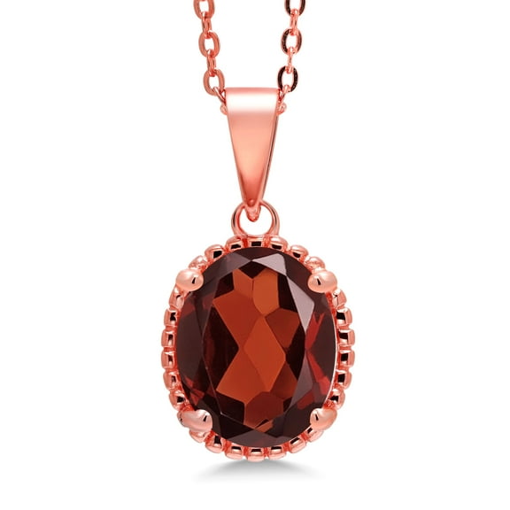Gem Stone King 18K Rose Gold Plated Silver Red Garnet Pendant Necklace for Women (3.65 Cttw, Oval 11X9MM, Gemstone January Birthstone, with 18 inch Silver Chain)