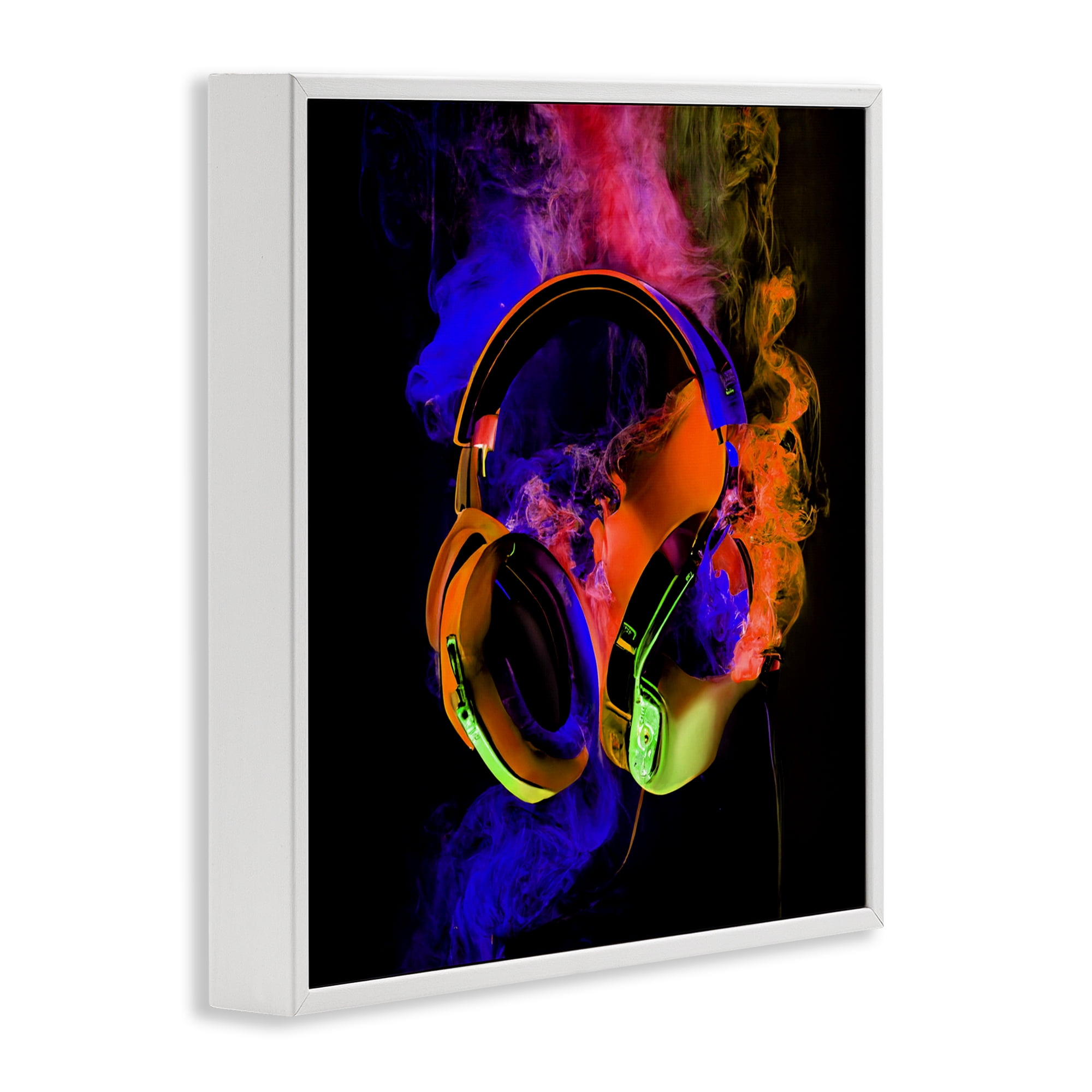 Power Play Headphones White Framed Giclee Art, design by Sasha
