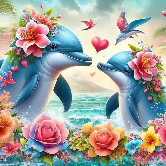 DIY 5D Diamond Painting Kit (For Adults) Diamond Painting "Dolphin" - Full Diamond Crystal Rhinestone Embroidery Craft Kit, Can Be Used As Gift, Wall Decoration