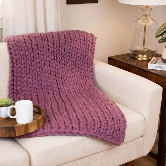 Northlight Cable Knit Plush Throw Blanket - 50" x 60" - Orchid Purple
