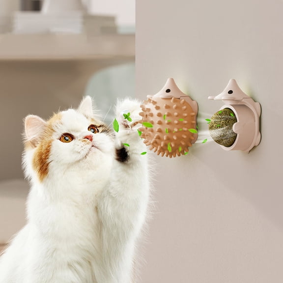 Byujiro Wall-Mounted Hedgehog Catnip Ball Toy for Cats, Cat Self-Grooming Brush & Teething Toy, Interactive Cat Toy for Indoor Cats