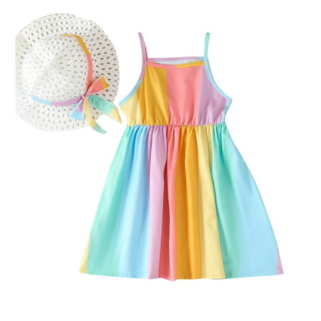 

Pedort Dresses For Girls 2023 Toddler Baby Girl Sequins Dress Sleeveless Rainbow Stars Print Mesh Tulle Dress Summer Layered Princess Dress Pink 6Y