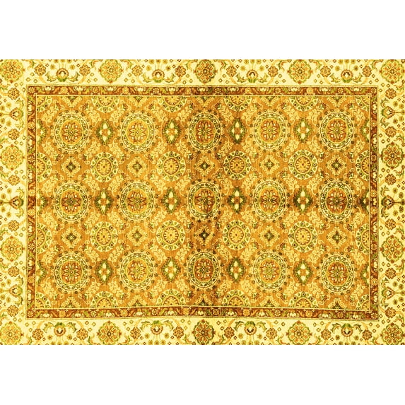Ahgly Company Machine Washable Indoor Rectangle Oriental Yellow Traditional Area Rugs, 8' x 10'
