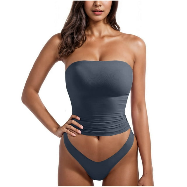 Camisola de color liso sin tirantes para mujer, parte trasera hermosa, corta, tipo integrado, sin tirantes, conjunto de ropa interior, top de nailon para mujer