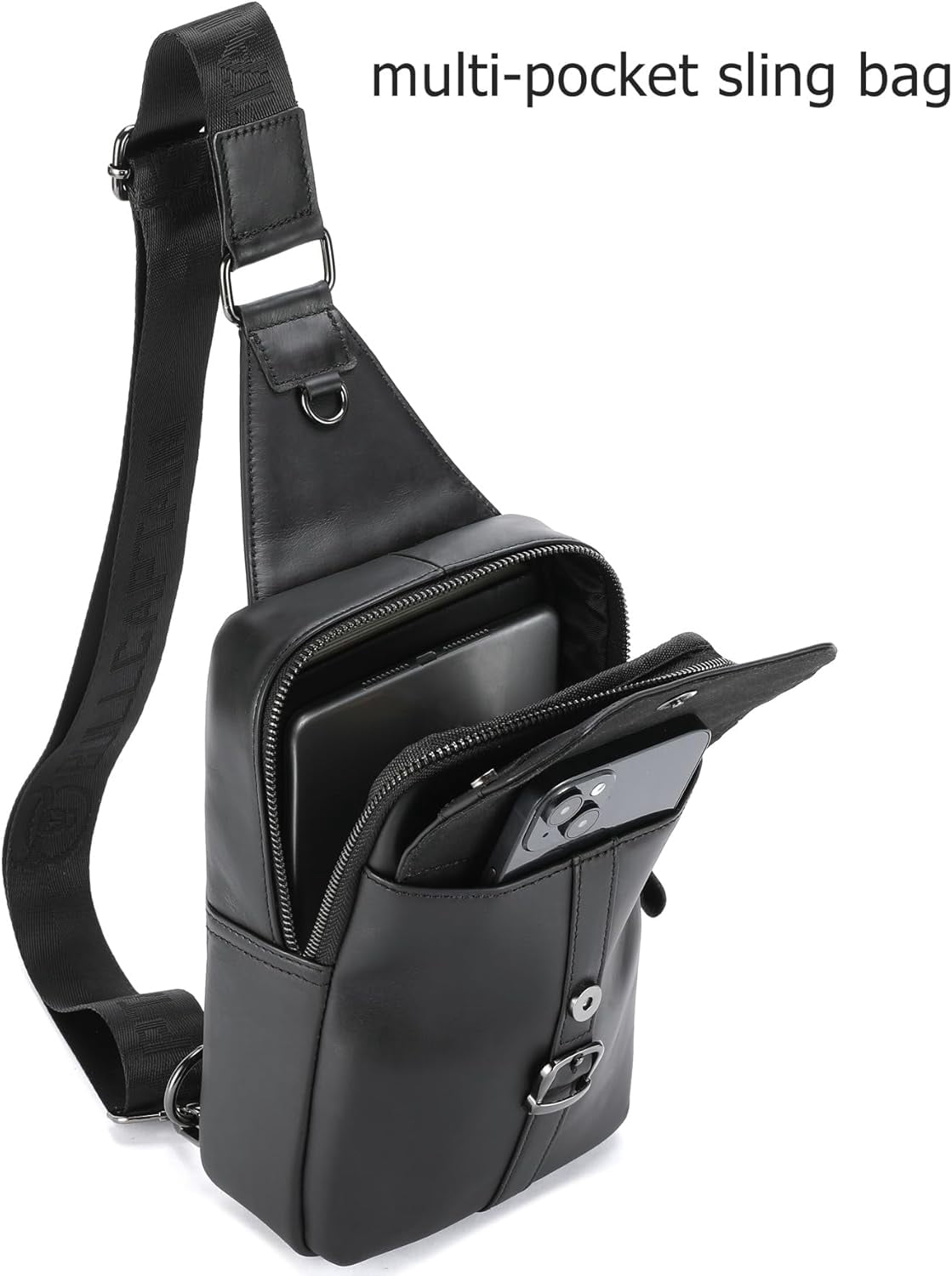 BULLCAPTAIN Men's Leather Samll Crossbody Backpack Sling Chest Bag for Hiking Travel