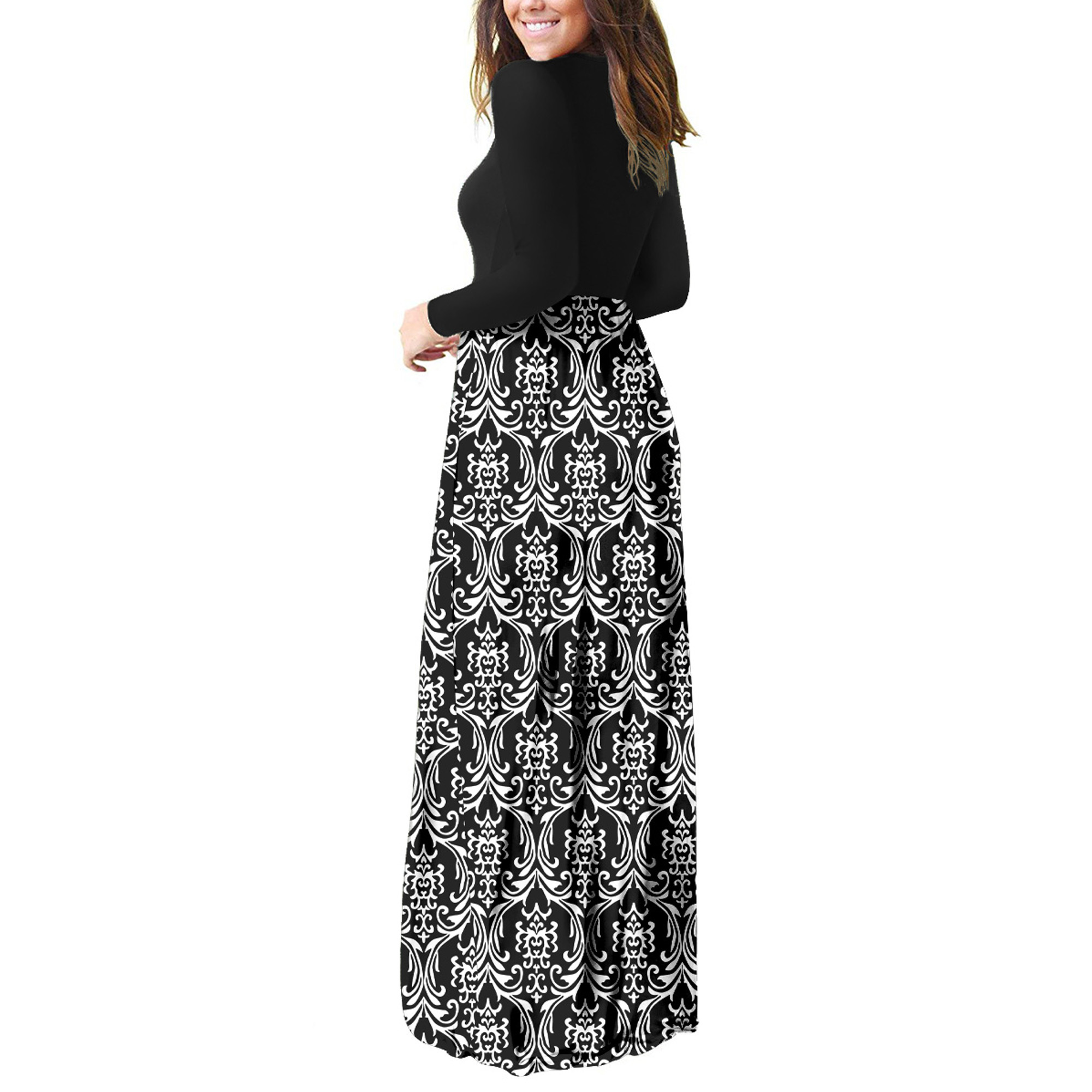 Women Short/Long Sleeve Loose Plain Maxi Dresses Casual Long Dresses with Pockets