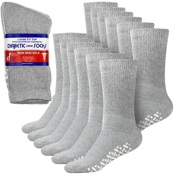 Debra Weitzner Non-Binding Loose Fit Sock - Non-Slip Diabetic Socks for Men and Women - Crew 12 Pack Grey Size 10-13