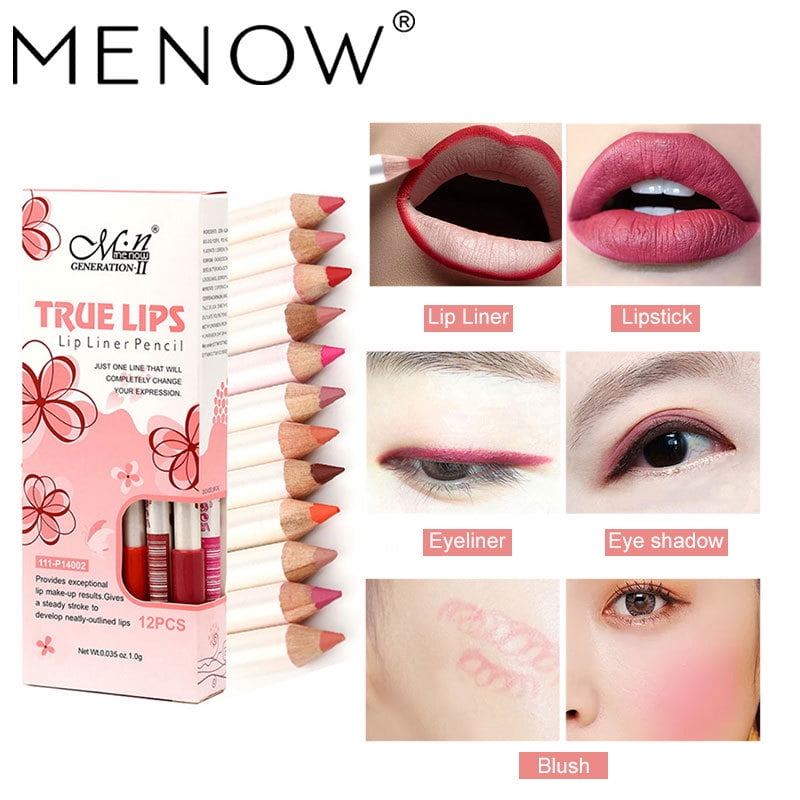 MENOW  12 Colors Set Waterproof Lip Liner Pencil, Lip Liner/Eyeliner/Eye Shadow/Lipstick/Blush 5in1 Pencil, Professional Long-Lasting Multi-Functional Cosmetics Makeup Tool