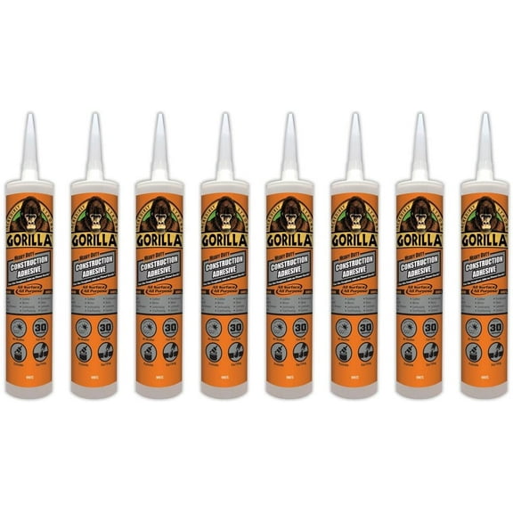 Gorilla Heavy Duty Construction Adhesive - Durable - 8 Pack, 9 oz, White