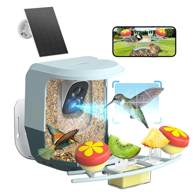 Comedero inteligente para pájaros QUICTIGRY 2K HD Cámara solar AI